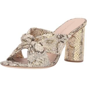 Loeffler Randall Coco Knot Mule Heels 8.5 Metallic Snake Embossed Leather